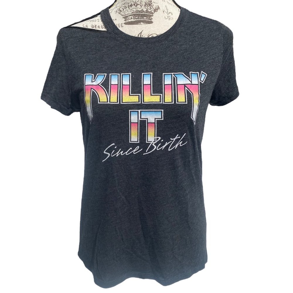 Cold Crush Cold Shoulder T-Shirt Killin' It Since Birth Gray Top M